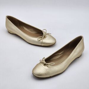 Stuart Weitzman Bow Ballet Flat Slip On Shoes Light Gold Balletcore Size 9